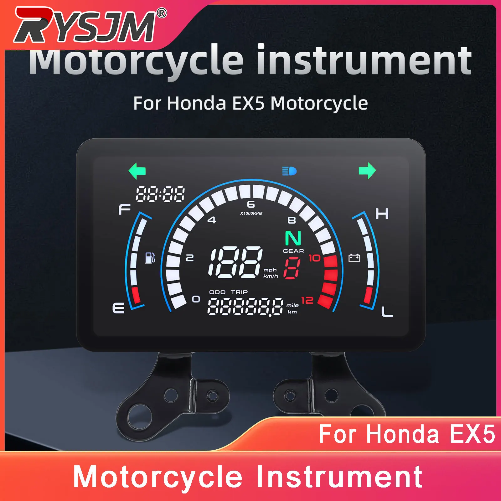

For Honda EX5 Motorcycle Speedometer LED Digital Meter TRIP Odometer Mileage 12K RPM Tachometer Voltage Fuel Level Speed Display