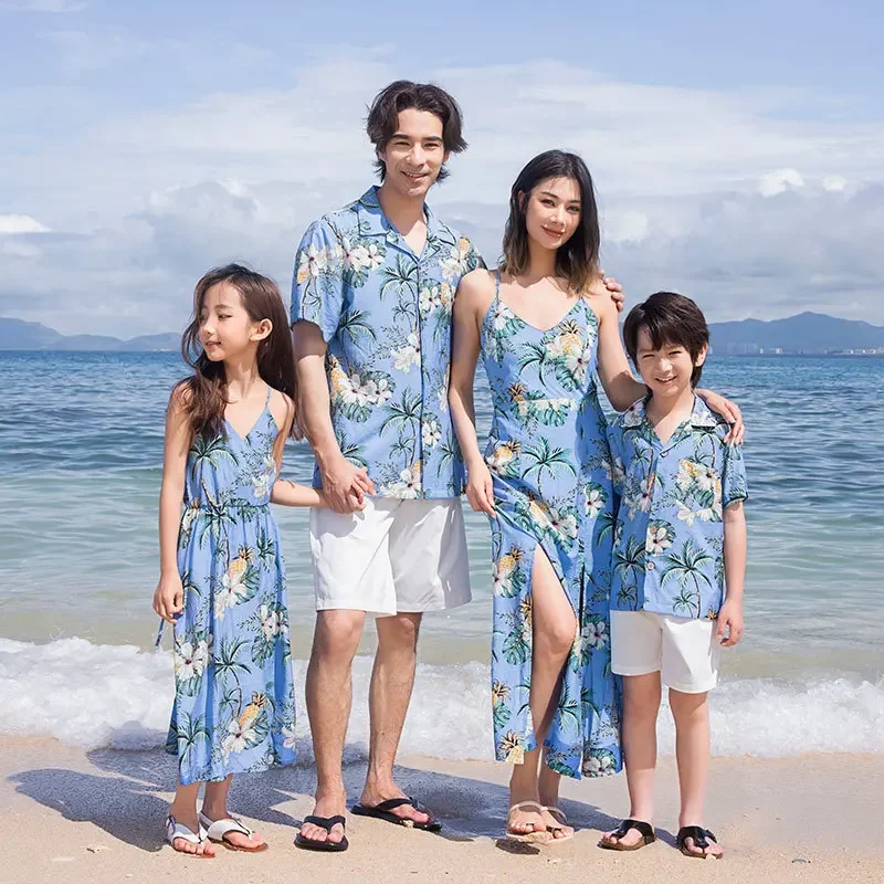 Beach Ware Clothes for Family Vacation 2023 Dad and Son Matching Shirts Oufits Sea Mom Daughter Equal Dresses Women Sexy Dress