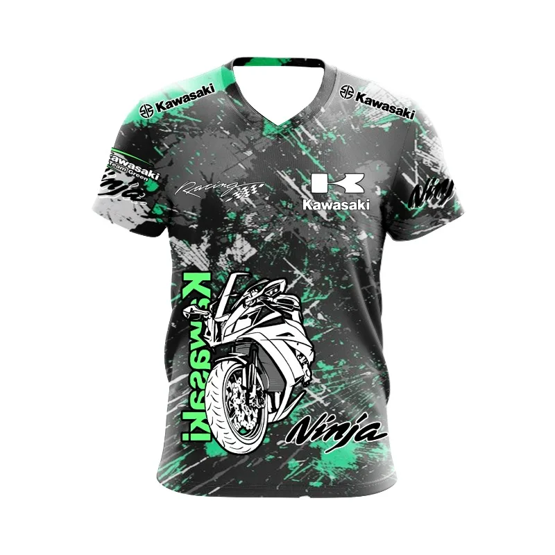 Лето 2025 г., мотоциклетная спортивная футболка Kawasaki с логотипом команды мотоцикла, уличная футболка для соревнований по бездорожью, мужская футболка для гонок на мотоциклах