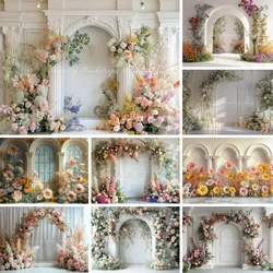 Flower Gate Background Cake Smash Kids Adult Photography Props Child Baby Floral Roman Columns Decors Photo Backdrops