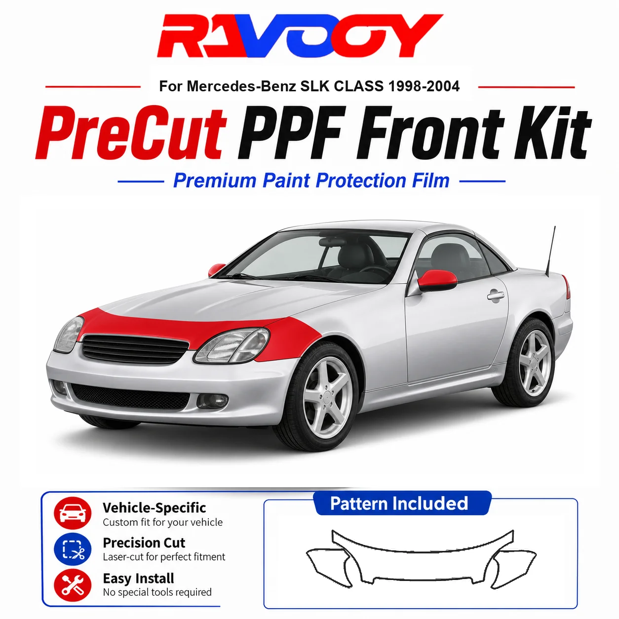 

8.5mil TPU Precut PPF Kit For Mercedes-Benz SLK CLASS 1998-2004 - Hood, Fenders & Mirror Set - Self-Healing Clear Bra Film