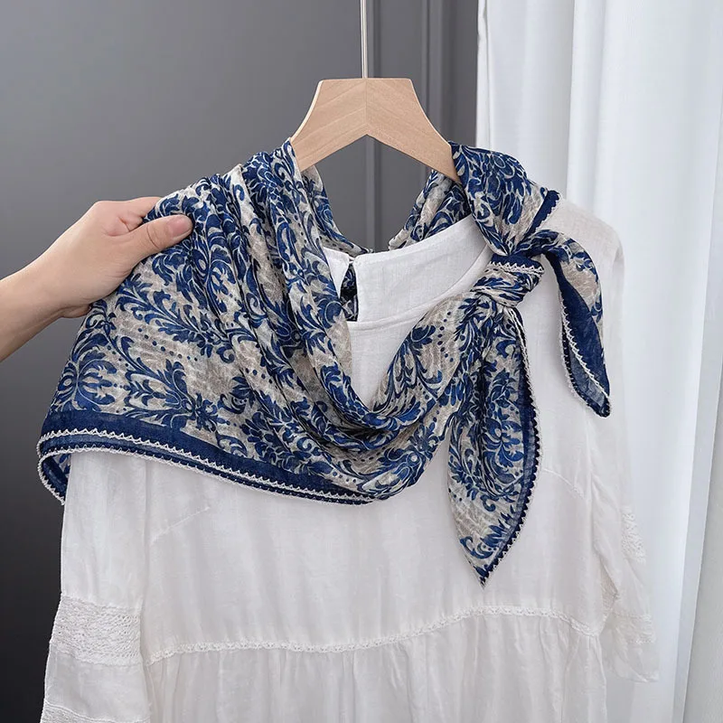 

Изогнутый квадратный платок из хлопка и льна для женщин, 90x90 см, в дворцовом стиле, с цветочным узором, тонкий, мягкий и элегантный, по цене производителя.