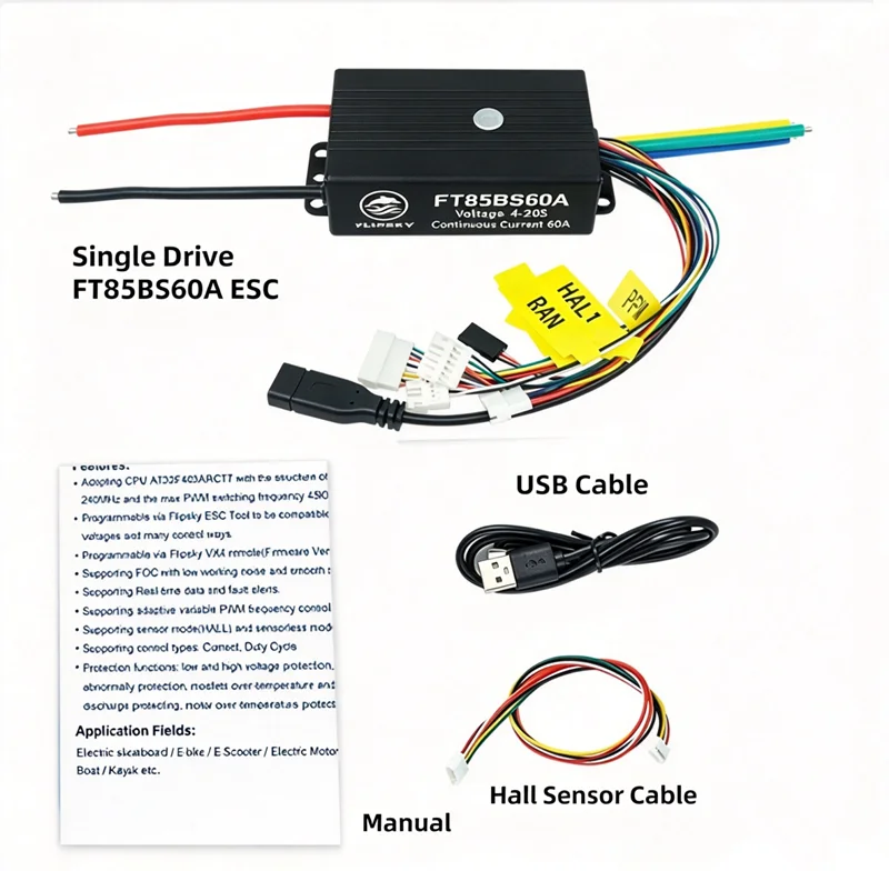 Flipsky FT85BS 60A 84V Non-VESC ESC, Sensor & Sensorless Mode, USB CAN UART Communication Port