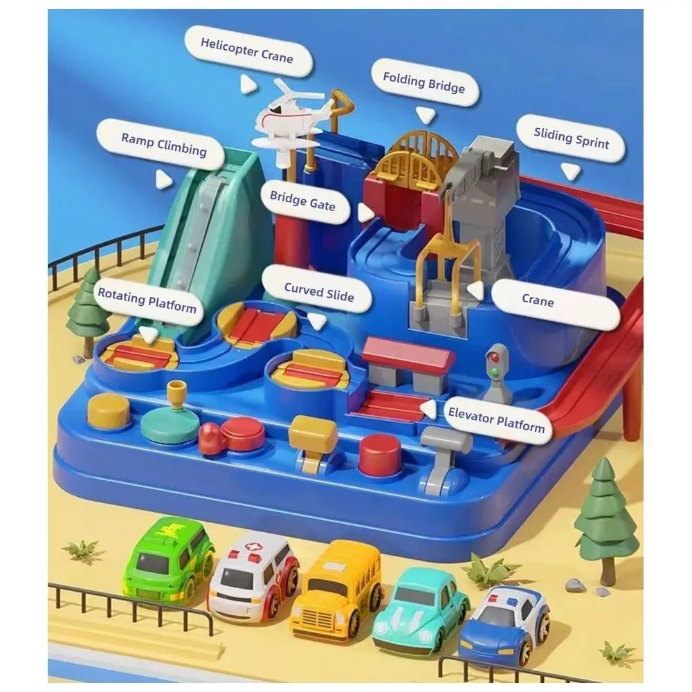 Model kolejki wyścigowej Red&Blue, plastikowa torowa gra inercyjna z wyjeżdżaniem, gra przygodowa, interakcja rodzic-dziecko, gra logiczna dla dzieci.