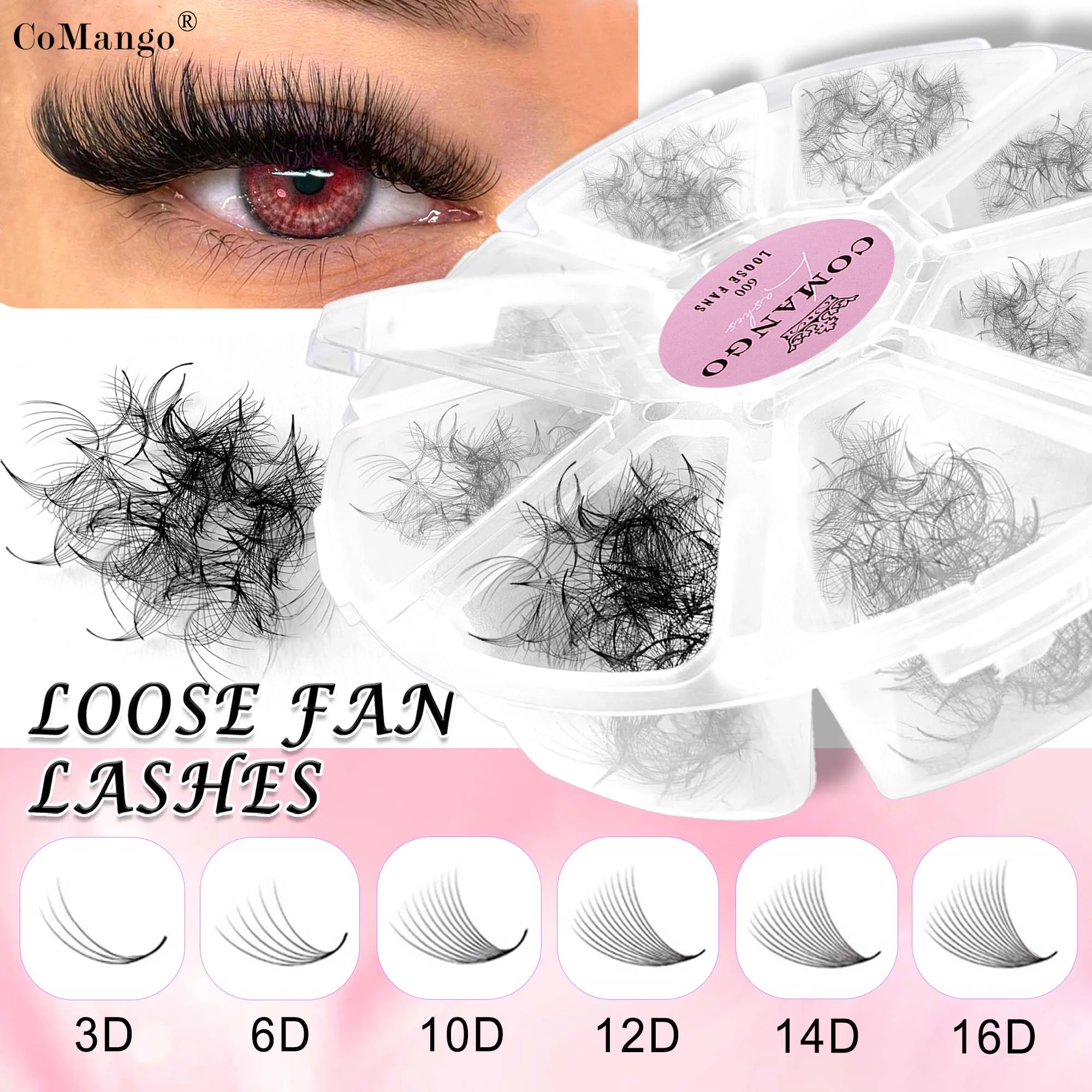 

CoMango 3D-16D Hybrid Premade Volume Fans Loose Fans Sharp Thin Stem Silk False Lashes Cluster Russian Volume Eyelash Extension