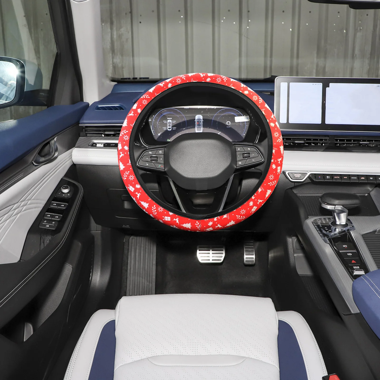 

Xmas Universal Steering Wheel Cover Elastic Washable Steering Wheel Protector Christmas Car Interior Accessories