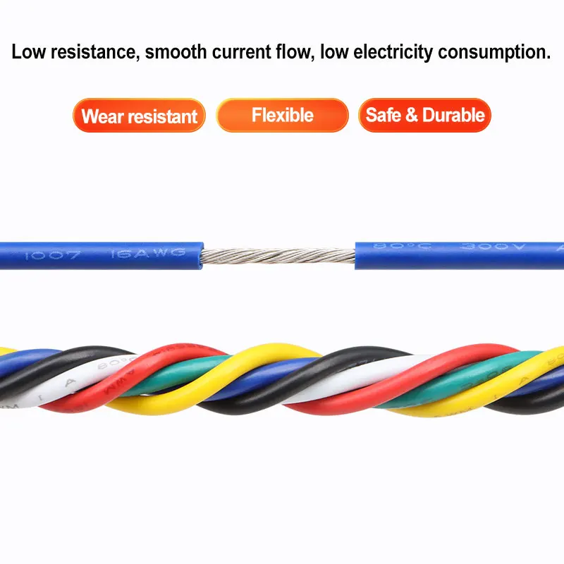 5~100m 1007 PVC Stranded Wire 30 28 26 24 22 20 18 16 AWG High Quality Tinned Plating OFC Copper Cable 300V DIY LED Cable