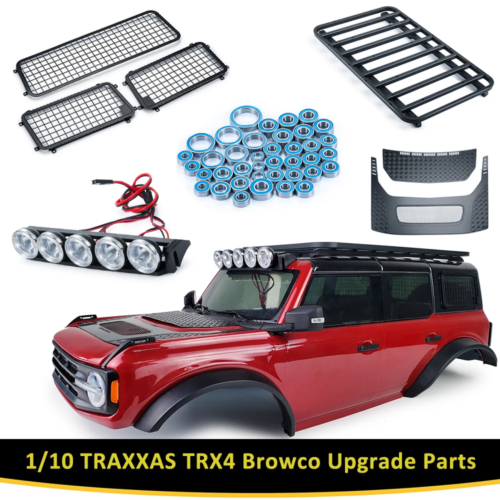 YEAHRUN TRX4 Body Decoration Bearing & Roof Light Bar & Window Grid & Rearview Lens for TRX-4 Browco 1/10 RC Car Parts