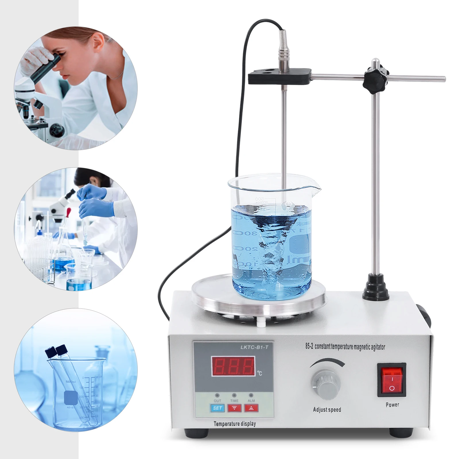 2000ML Magnetic Stirrer Hotplate Mixer 2000 RPM Lab Heating Plate Stirrers with Digital Temperature Stir Bar Support Stand