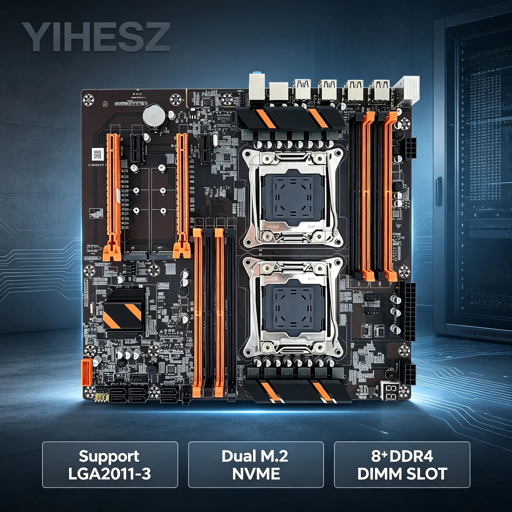 X99 Dual CPU Motherboard Processor LGA2011-3 E-ATX USB2.0/3.0 SATA3.0 NVME M.2 8 DDR4 DIMM Support Xeon Processor Slot 2011-3