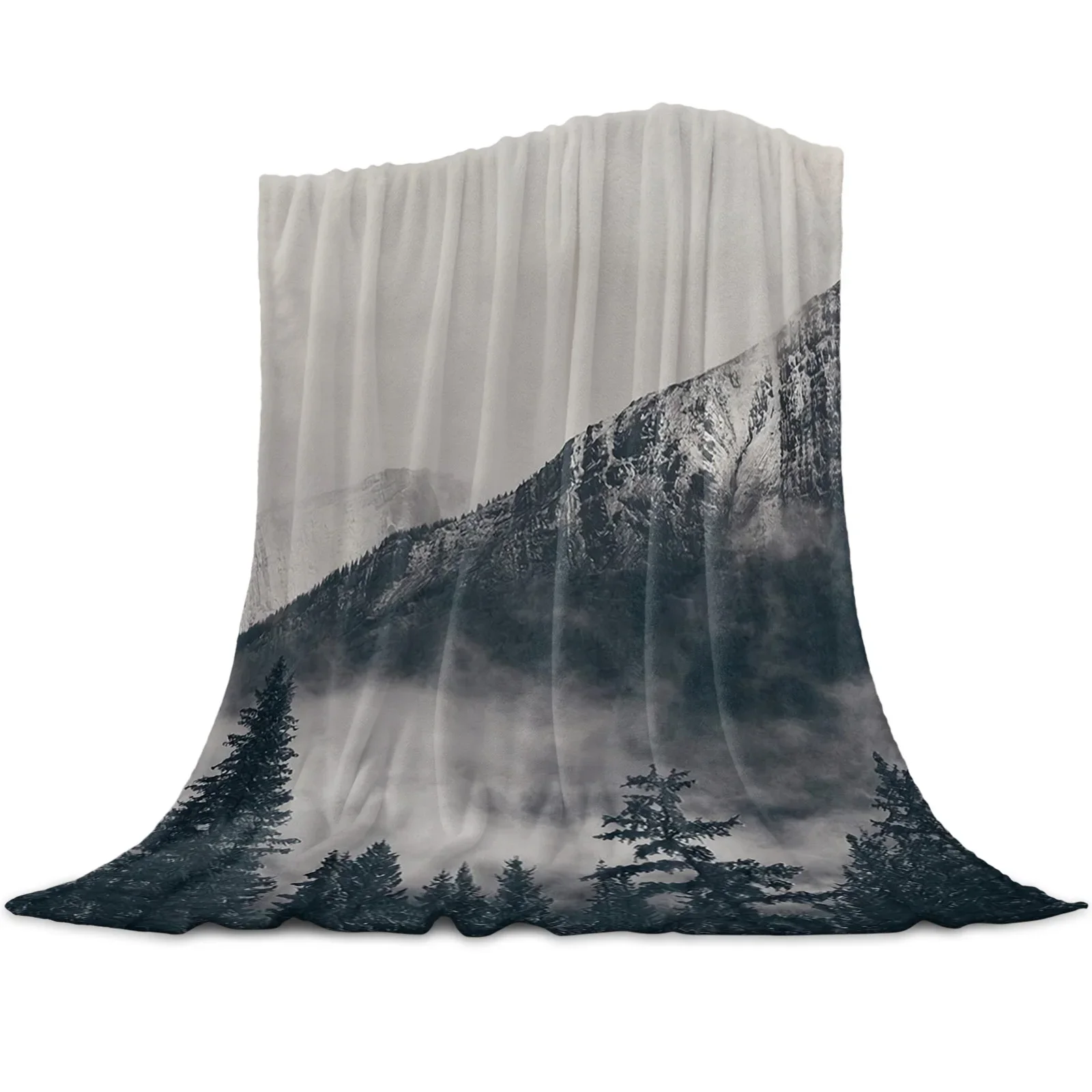 Misty Mountain Forest Printed Throw Blanket Flannel Fleece Blankets Warm Soft Throws for Sofa Couch Bed Bedroom Bedspread