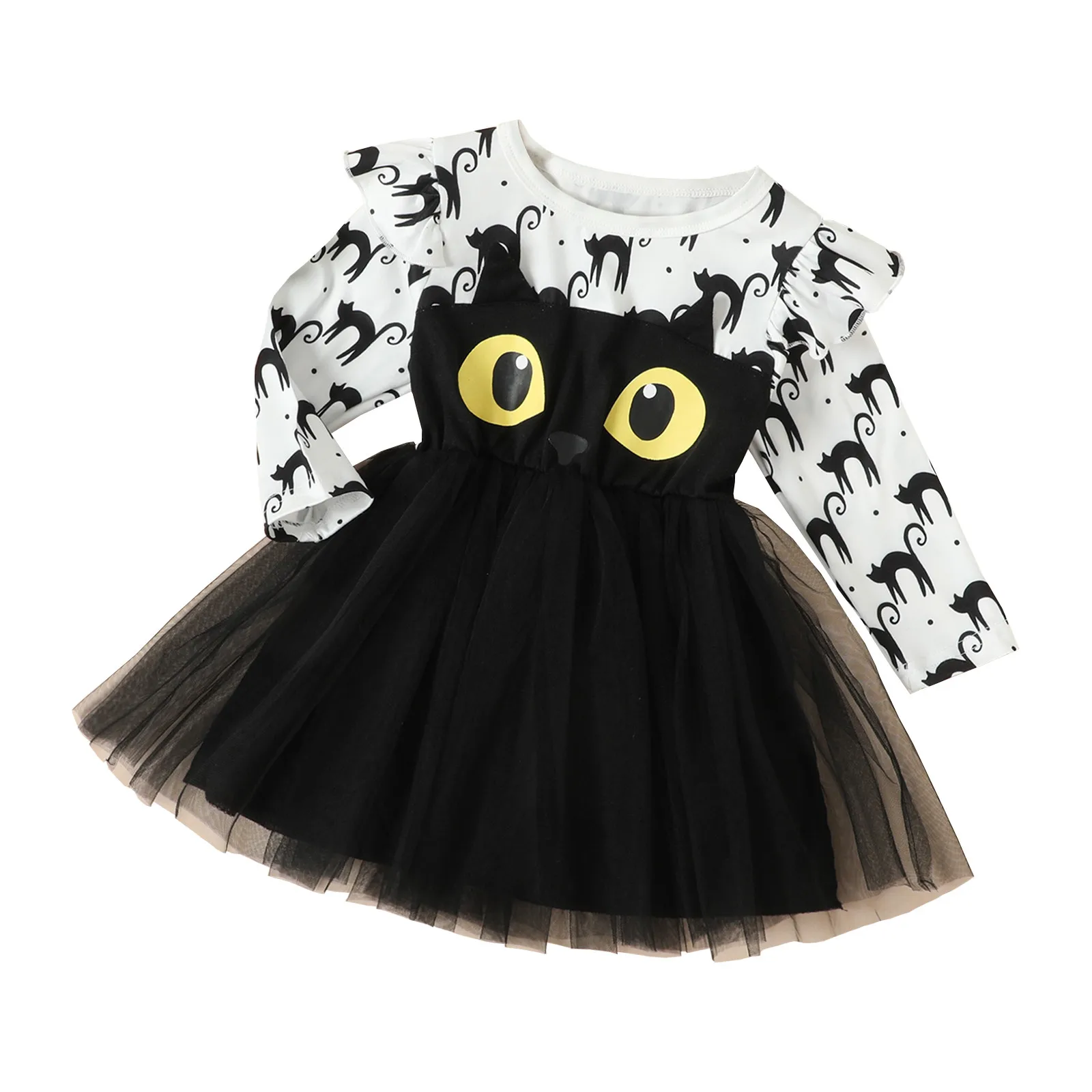 Children Girl\'S Halloween Dresses Black Orange Cat Cartoon Princess Dress For Girls Toddler Baby Kids Halloween Costume Vestido