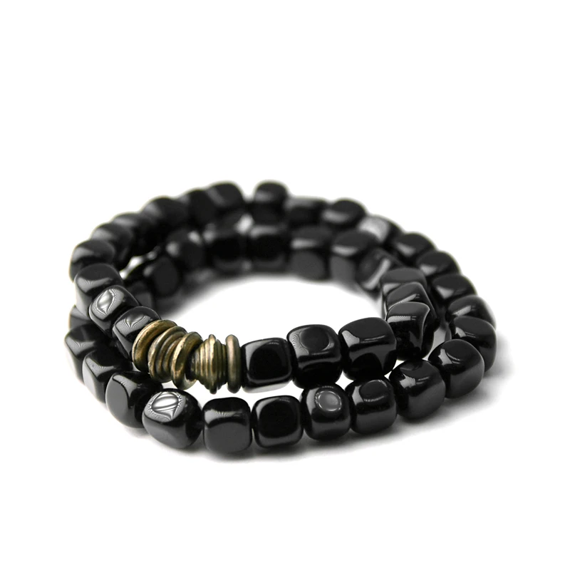 

Square obsidian bead bracelet personalized men's and women's same retro popular jewelry multi-layer bracelet
