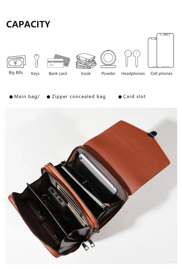 Doppellagige Umhängetasche, neutrale Business-Geldtasche, Umhängetasche aus PU-Leder – Detail 7
