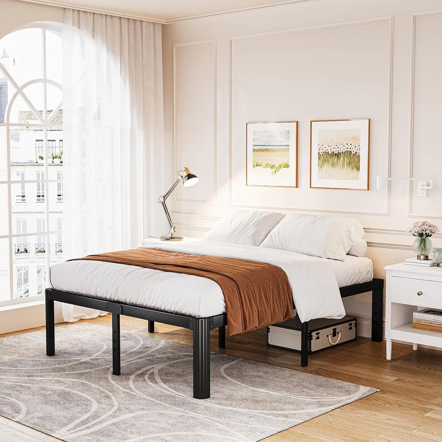 إطار سرير مقاس كينج من Askeld، سرير بمنصة معدنية عالية 14 بوصة مع أرجل زاوية مستديرة، لا حاجة إلى صندوق زنبركي، شديد التحمل وخالي من الضوضاء B #1