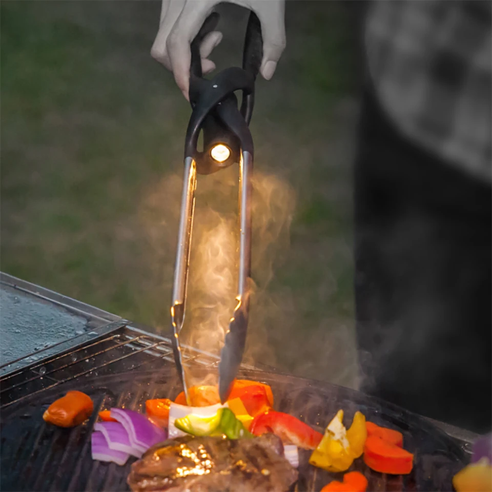 

Tonglite Stainless Steel Metal BBQ Tool Grill Skewers Barbecue Tong WithAlumunium LED Lighting Inside (without battery)