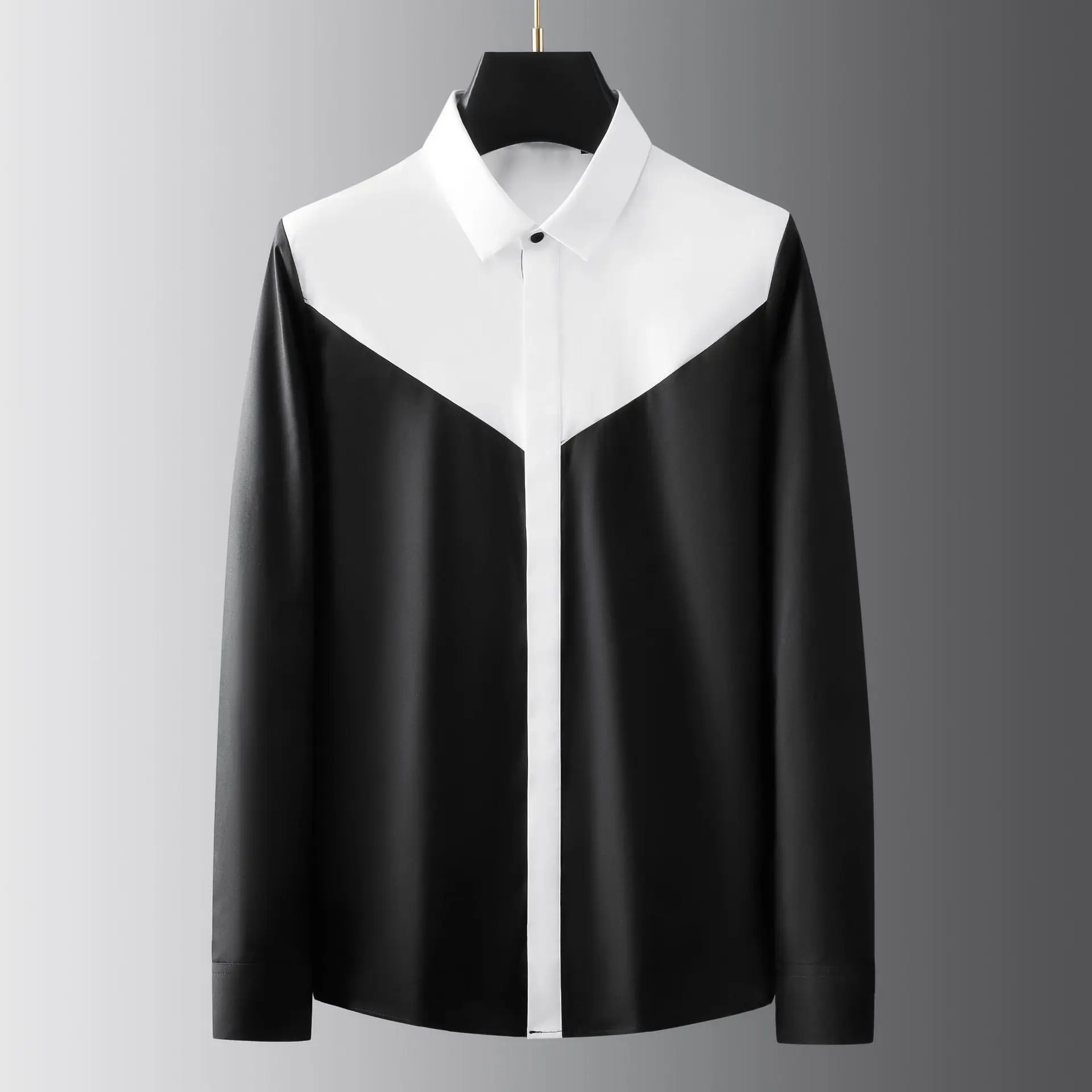 

British Style Splicing Men's Shirt Cotton Long Sleeve Slim Fit Shirts Fashion Versatile Casual Business Social Dress Shirt 2024