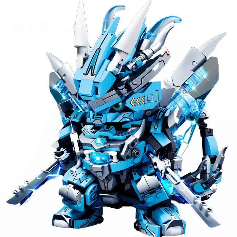 Q-version Zodiac Dragon Mech بنة نموذج، مجموعة مكعبات البناء الميكانيكية لعبة أطفال ذكية هدية للأولاد