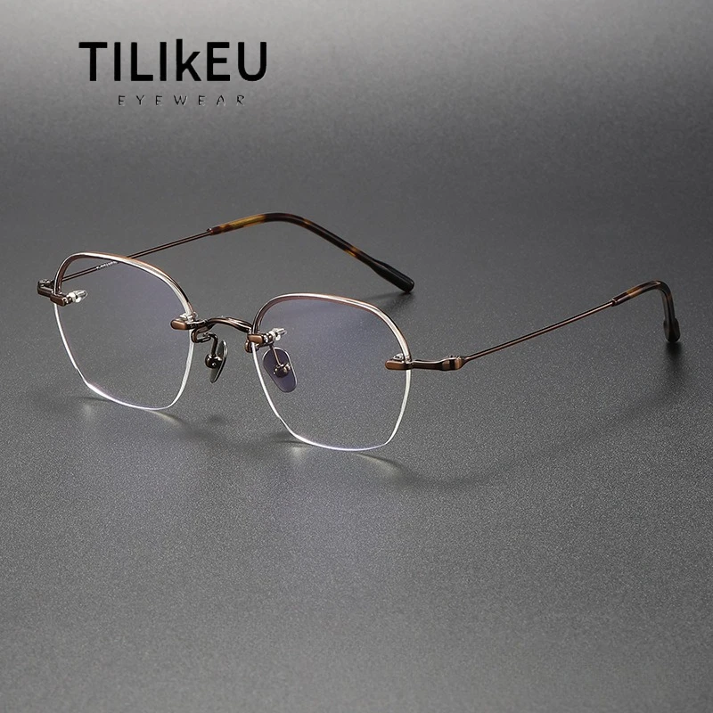 

Japanese Retro Pure Titanium Rimless Glasses Women Optical Prescription Eyeglasses Frames Luxury Classic Men Frameless Spectacle