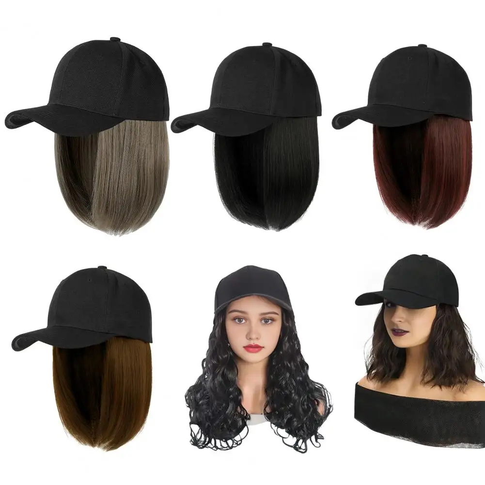 المرأة قبعة شعر مستعار قبعة بيسبول قابل للتعديل مع الشعر التمديد المظهر الطبيعي مقاومة للحرارة الاصطناعية قصيرة مستقيم بوب شعر مستعار قبعة #5