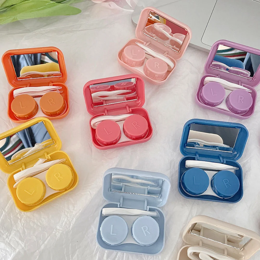 2Pcs/set Frosting Colorful Contact Lens Case Women Cute Portable Small Eye Contacts Lenses Container Box for Travel Kit Set