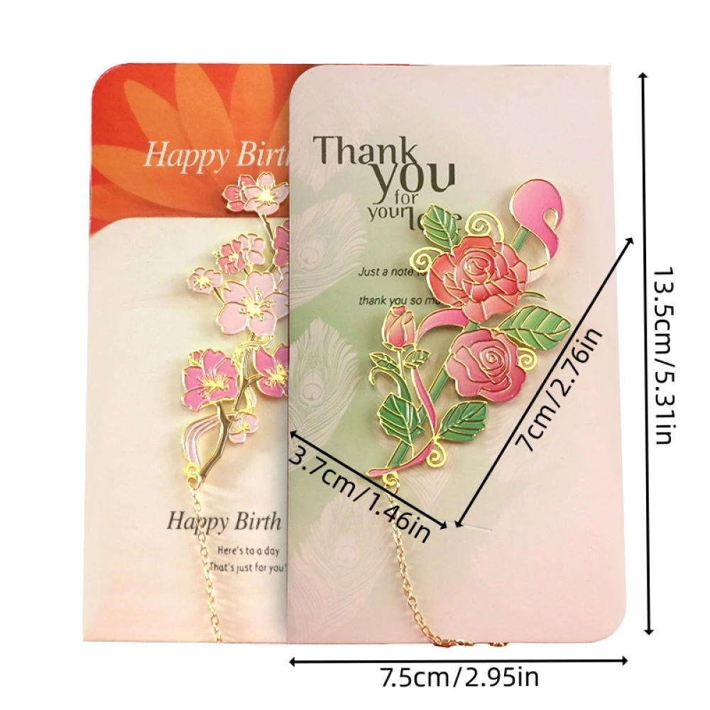 1/4pcs flowers hollow metal bookmark, rose flower language bookmark rose tulip cherry blossom literature and art fresh