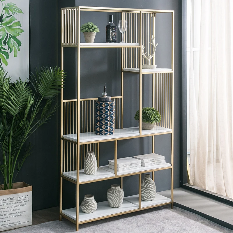 Nordic Internet celebrity shelves floor ins wrought iron bookshelf bedroom living room entrance dining room light luxury partiti