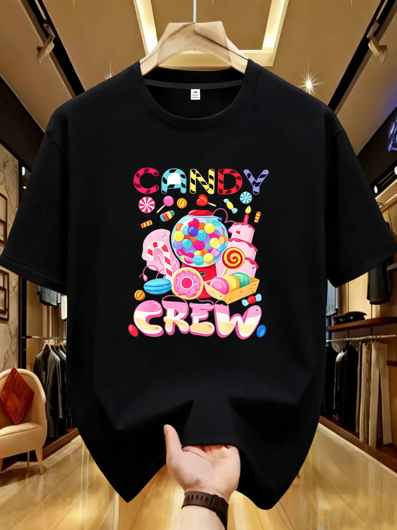 

【YJ0007】Cake and letters Plus size women's round neck short sleeve T-shirt with elastic half sleeves and trendy prints