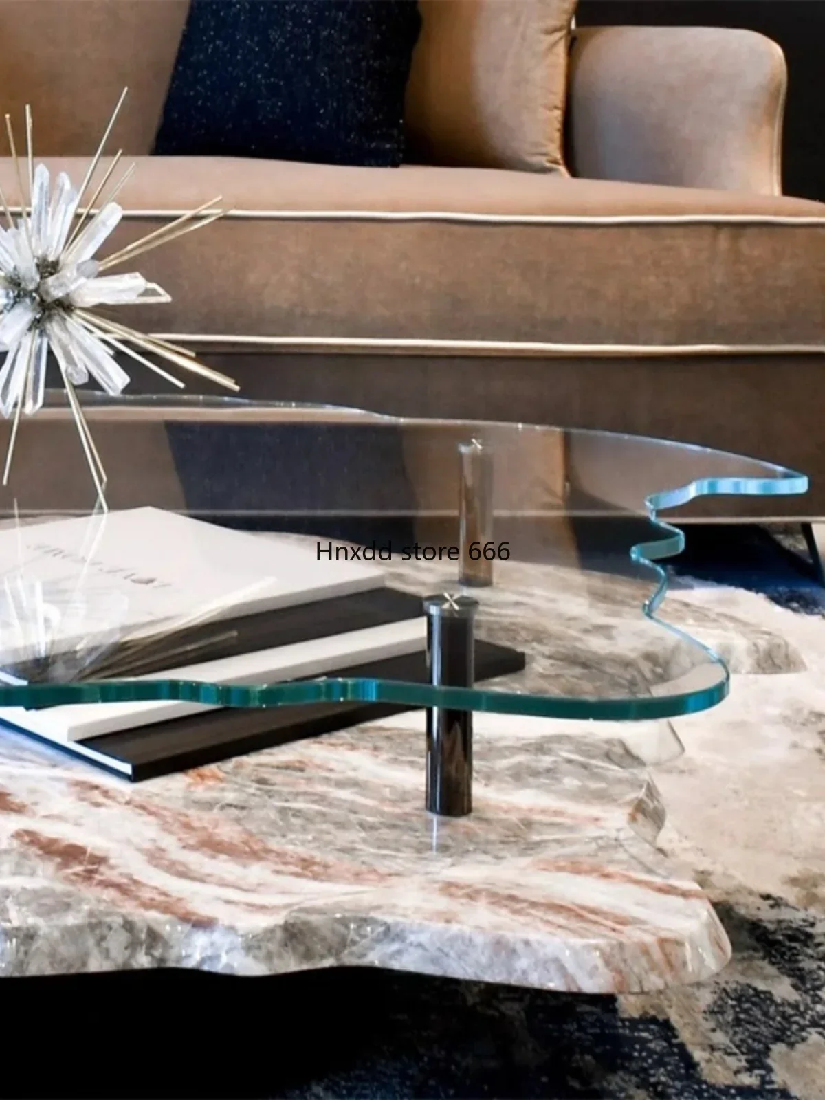 Italian light luxury tempered glass marble special-shaped coffee table