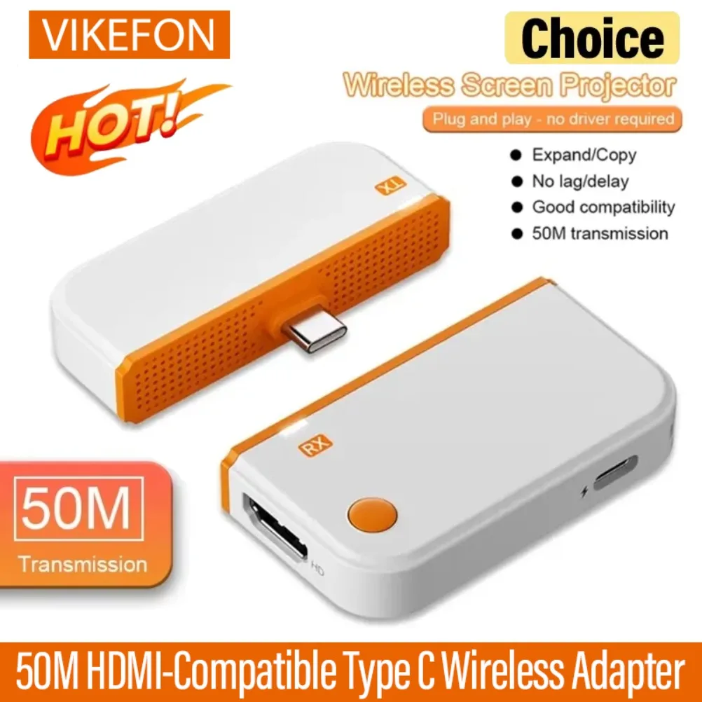 Dongle Adaptor Tampilan Extender Penerima Pemancar Video Kompatibel dengan HDMI Tipe C Nirkabel 50M untuk Proyektor Monitor Kotak TV