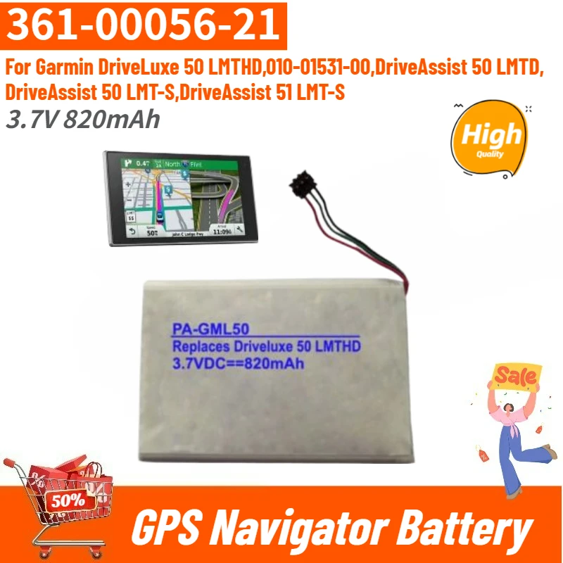 

361-00056-21 High Quality GPS Navigator Battery 3.7V 820mAh for Garmin Driveluxe 50 LMT-D, 51 LMTS, 50 LMTHD, 51 LMT-S Brand New