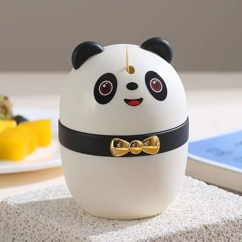 Panda toothpick holder that automatically pops out with a press-down mechanism - a high-quality, sleek toothpick box for home us