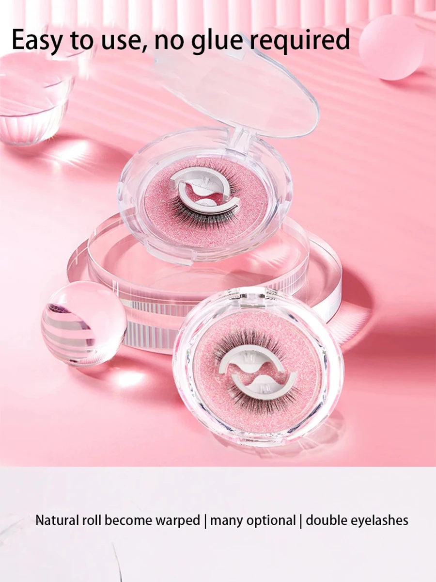 1쌍 재사용 가능한 자가 접착식 인조 속눈썹 긴 속눈썹 연장 풍성한 속눈썹 스트립 메이크업 도구(접착제 필요 없음)