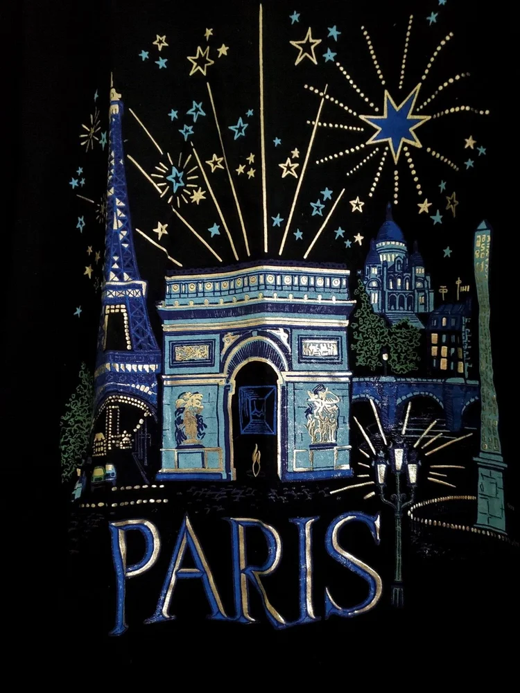 French France Estelle Paris Landmarks T-Shirt Black and Metallic Gold - Size L