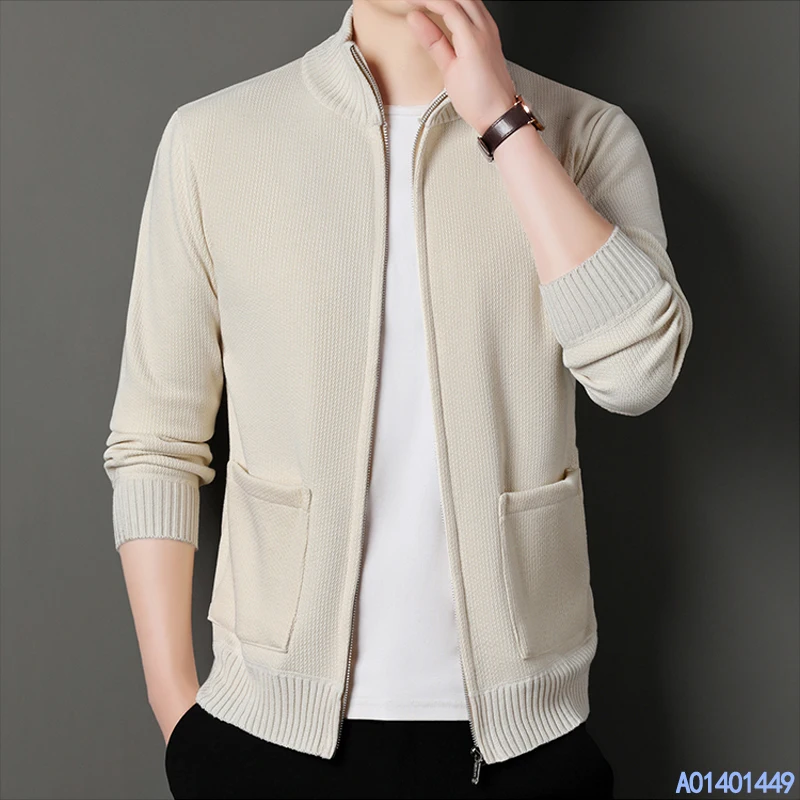 New Fashion Men's Sweater Cardigan Knit Jacket Solid Color Knit Top Clothes Pocket Thickened Warm Thermal Jumper Jackets Coat