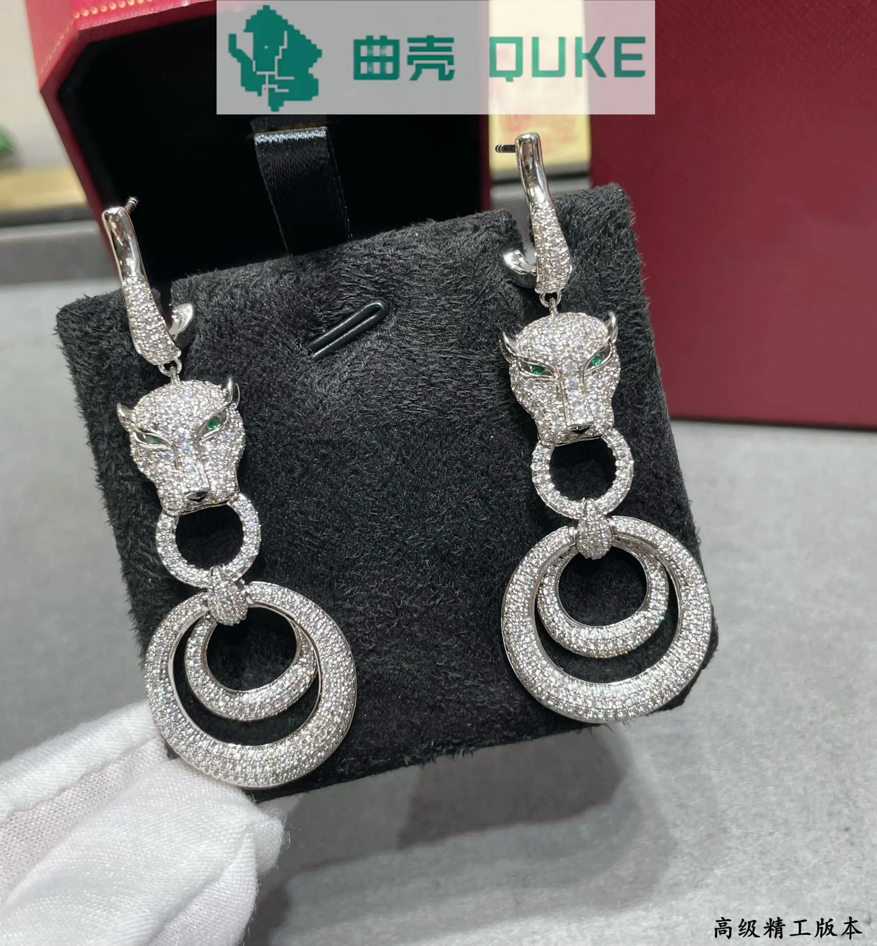 European and American fashion zircon S925 silver needle long cheetah earrings with versatile temperament for women