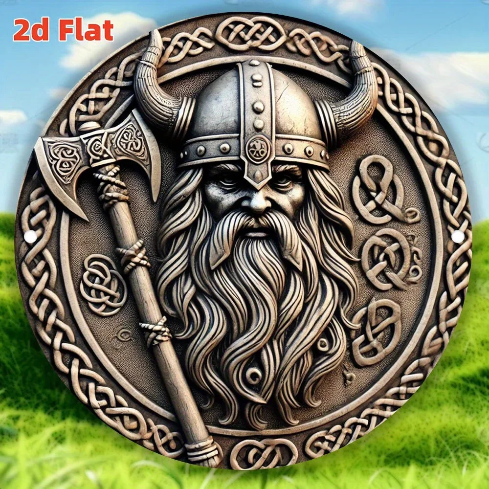 2D Flat, [2D Flat] 2D Flat Print 1pc Metal Iron Sign. - Viking Warrior Shield Wall Decor | 7.8-Inch Round Sticker, Exquisite Nor