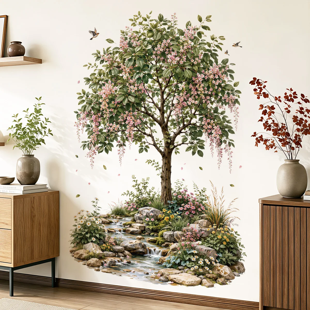 Lily of The Valley Wall Mural Sticker, Removable Floral Decal for Living Room Sofa Background, Flower Mirror Wall Decor