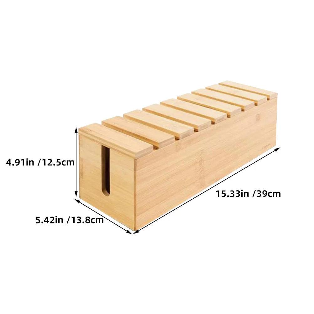 Boîte de rangement de table, gestionnaire de câbles de bureau en bois avec support de téléphone intégré pour cordons de chargement, Solution de stockage de multiprise