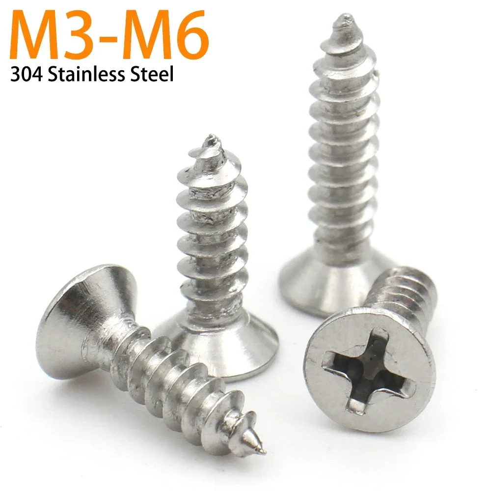 

20/55pcs M3 M3.5 M4 M4.2 M5 M6 304 Stainless Steel Phillips Cross Recessed Countersunk Flat Head Self-Tapping Screw