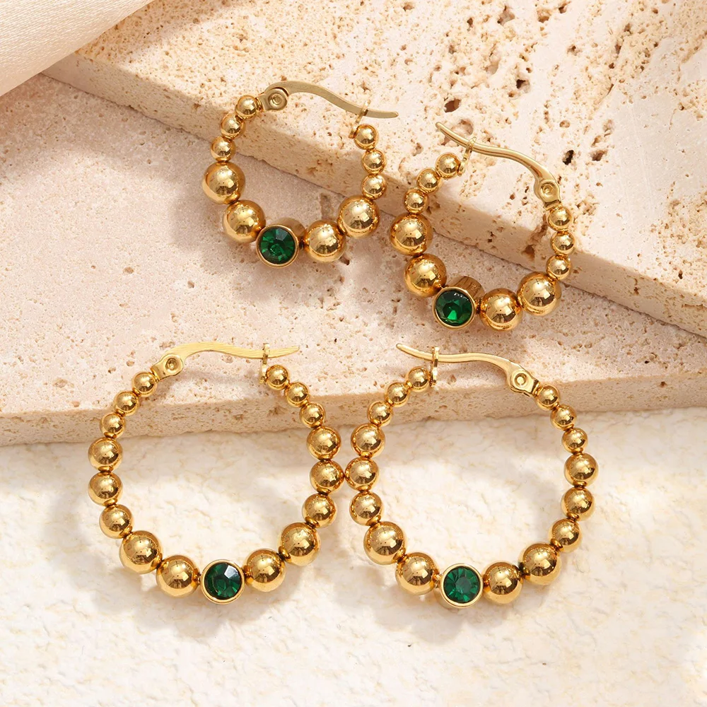 

1Pair Stainless Steel Green Small Hoop Earrings for Women Tiny Round Circle Zircon Piercing Earings personalized Trend Jewelry