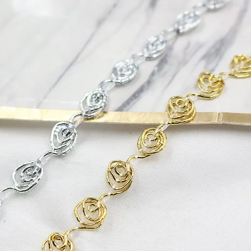 1Yards Latest Silver Gold Lace Fabric 1cm Ribbon Applique Cord Lace Trim Guipure Curtain Ribbons Sewing Trimmings dentelle LT37