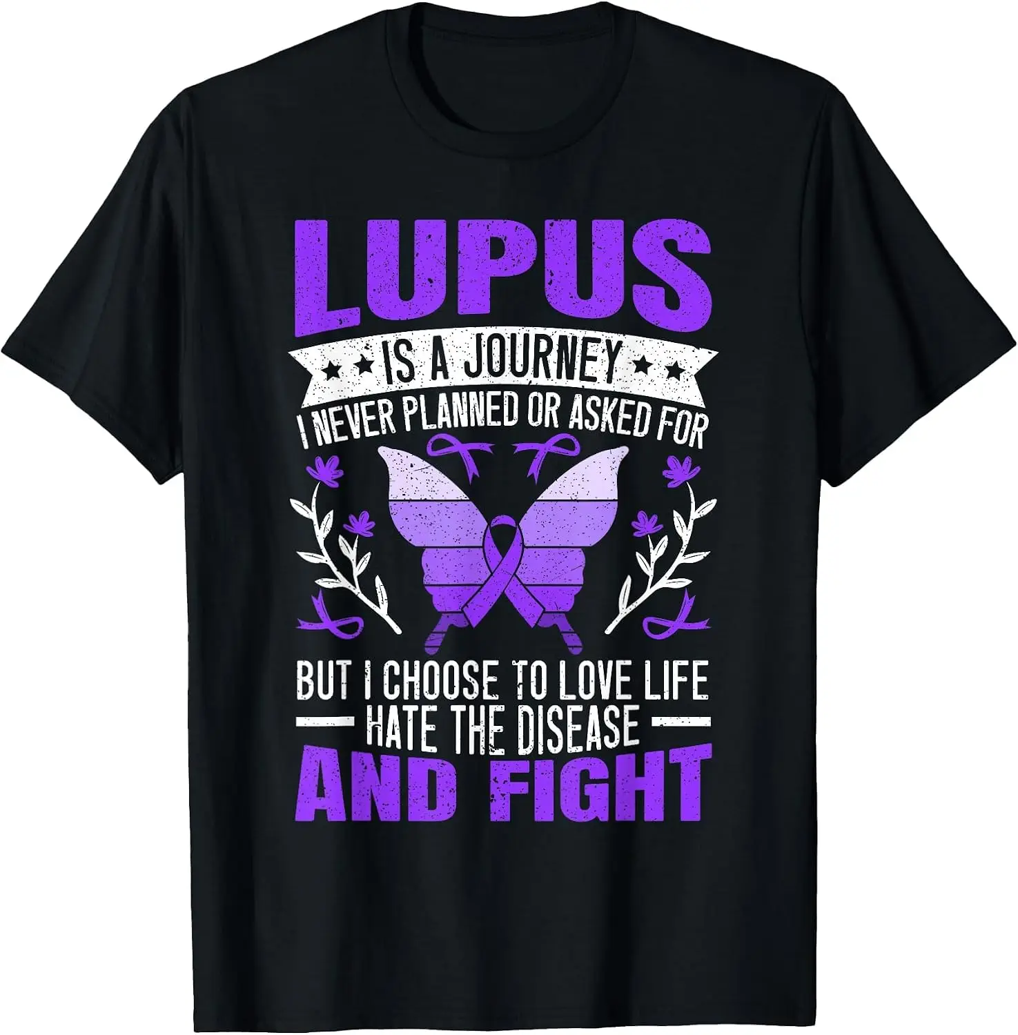 Lupus Awareness Butterfly Wear Purple SLE Autoimmune Disease T-Shirt Men Casual Graphic Print T‑Shirt Crew Neck Short Sleeve Vintage Street Style Soft Fabric Daily Wear Tops. Holiday Festive, Party Wear, Theme Print Tee.