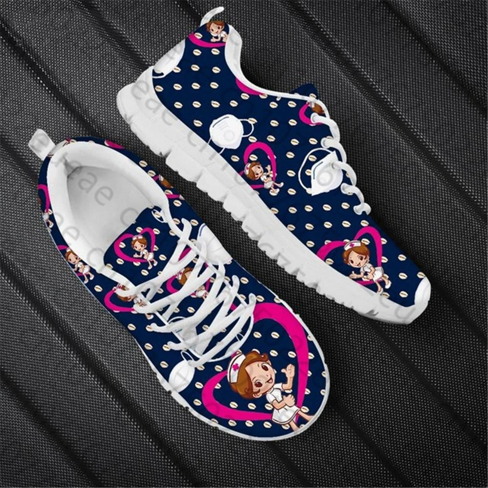 

HYCOOL Cute Cartoon Nurse with Heart Printing Women Running Shoes Platform Atheltic Sneakers Comfortable Nurse Shoe Scarpe Donna