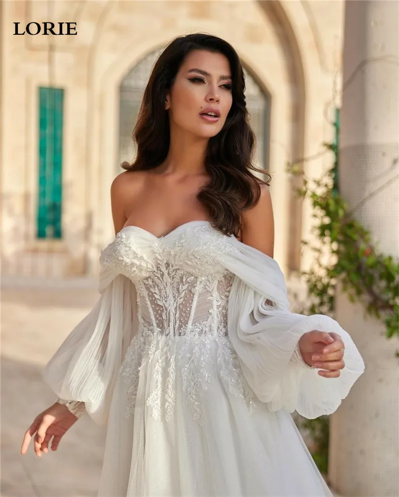 LORIE Puff Sleeve Princess Wedding Dresses A Line Off The Shoulder Lace Bride Dress Sweetheart Neck Wedding Gowns 2024