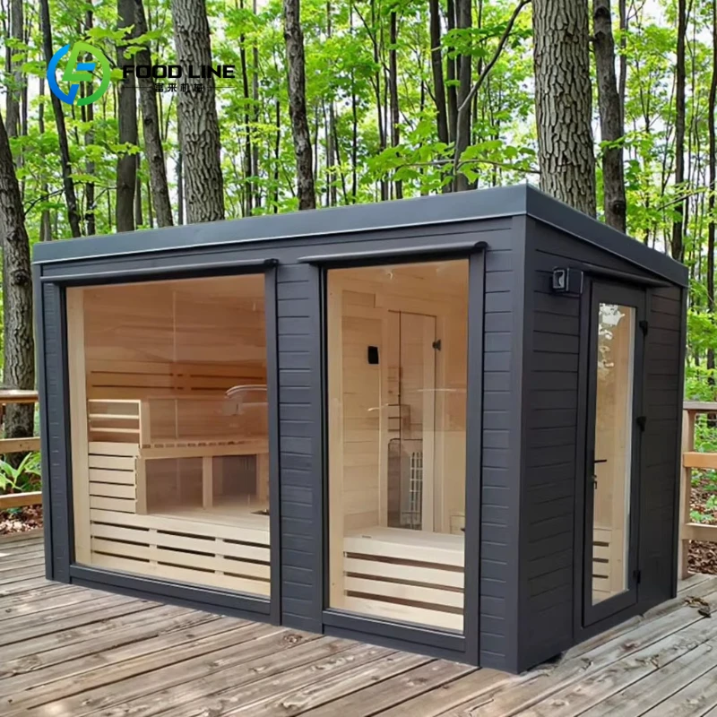 Customized Wood Burning Stove Steam Sauna Room 2-4 Person Solid Hemlock Wood Sauna Room Outdoor with Bathroom Changing Room