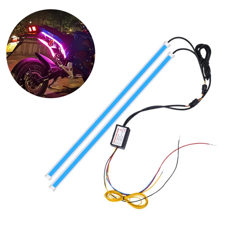 Clignotant LED pour moto, feux de jour, feu arrière DRL, bande de décoration étanche, frein moteur, lumière fluide