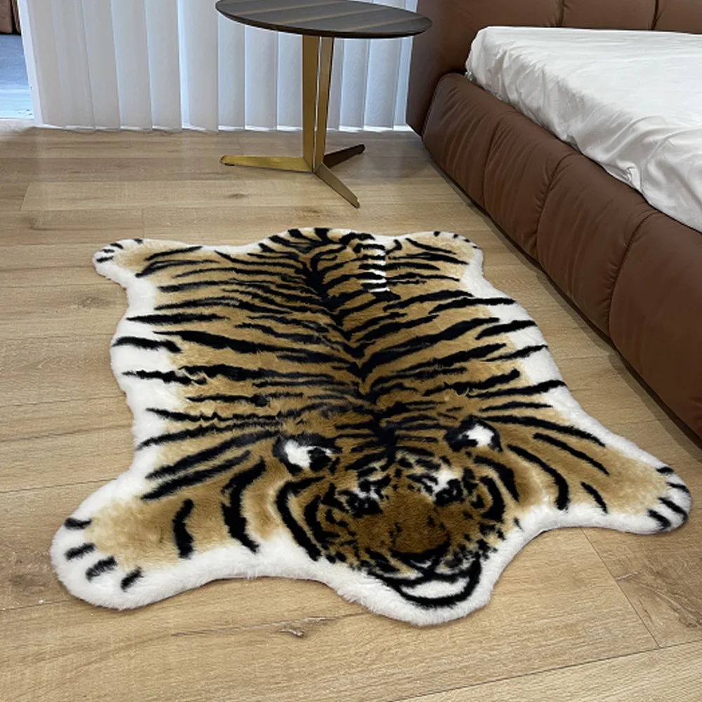 

2023 New Tiger Printed Rug Cow Leopard Tiger Printed Cowhide Faux Skin Leather Nonslip Antiskid Mat 94x100cm Animal Print Carpet