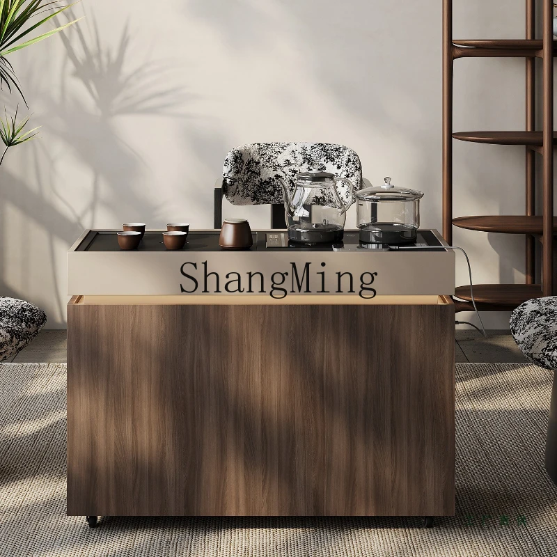 

ZYY modern minimalist mobile tea bar cart integrated sofa side balcony tea table all solid wood