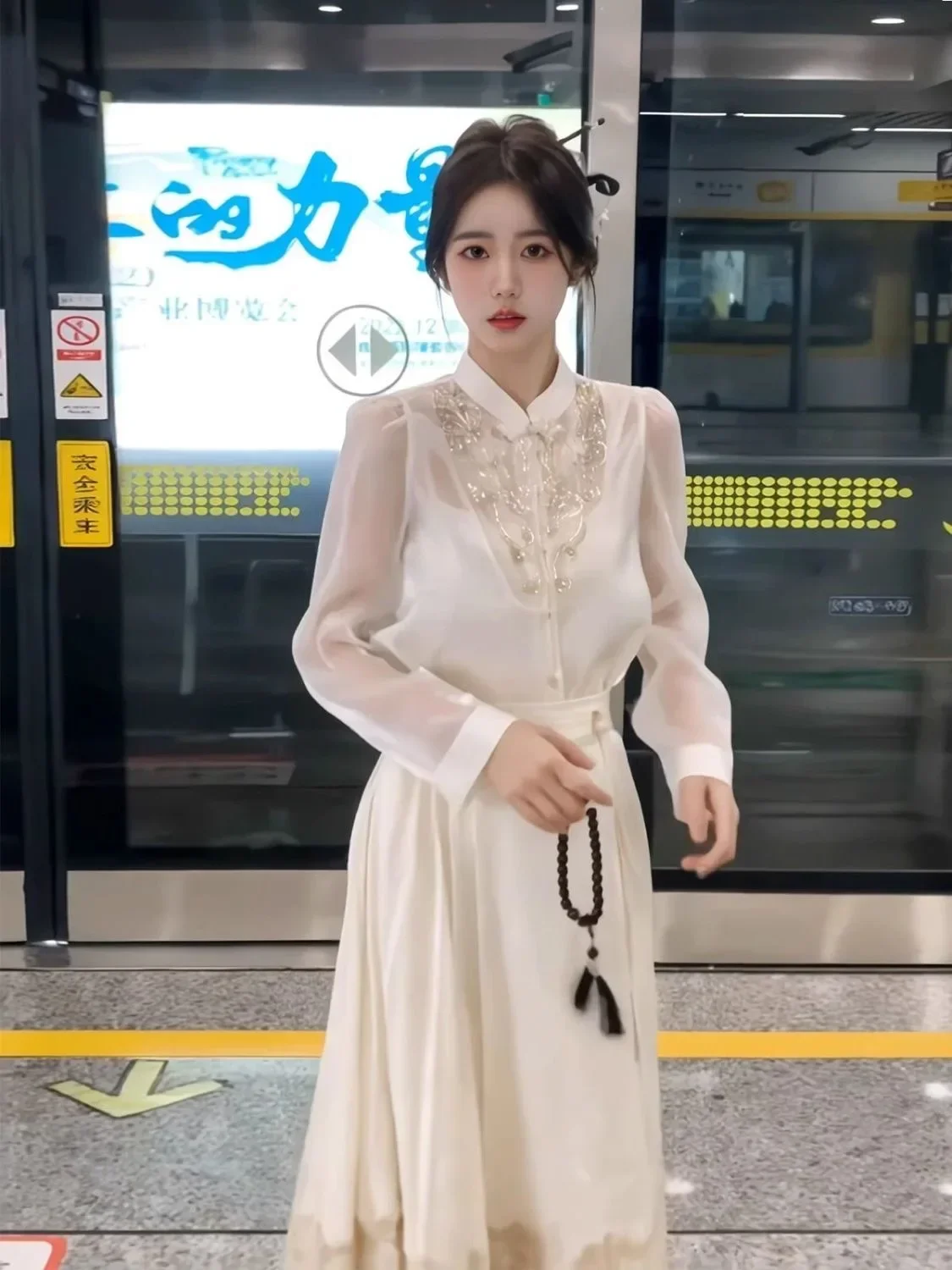 طقم قميص Hanfu صيني نسائي وتنورة وجه حصان ، كبير الحجم ، مقاس كبير ، ملابس راقية ، طقم من قطعتين ، م